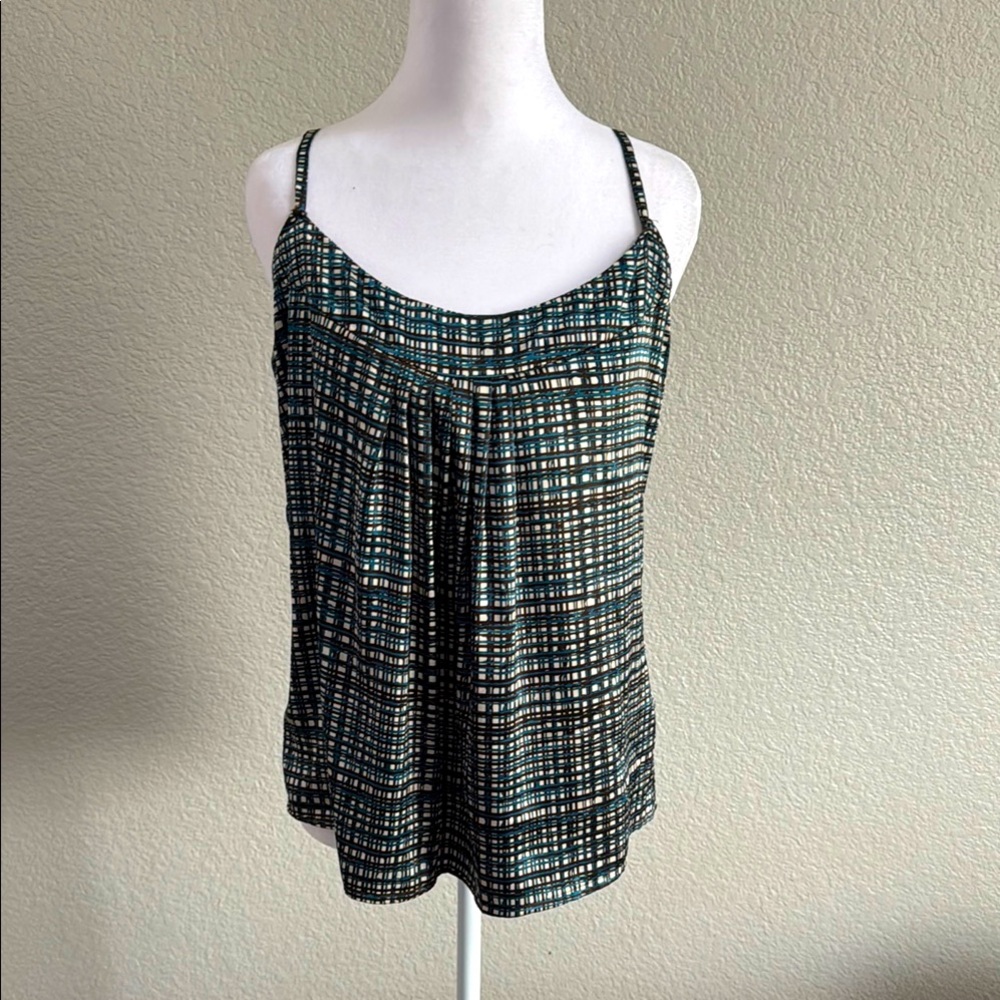 New York & Company Teal Blue and Black Pleated Camisole size Large